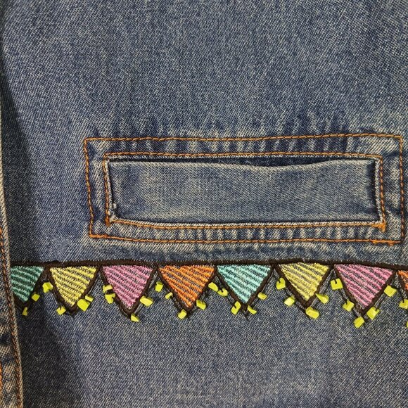 Art to Wear Jean Jacket Womens S Blue Embroidered Floral Beaded Boho Denim - Picture 11 of 13